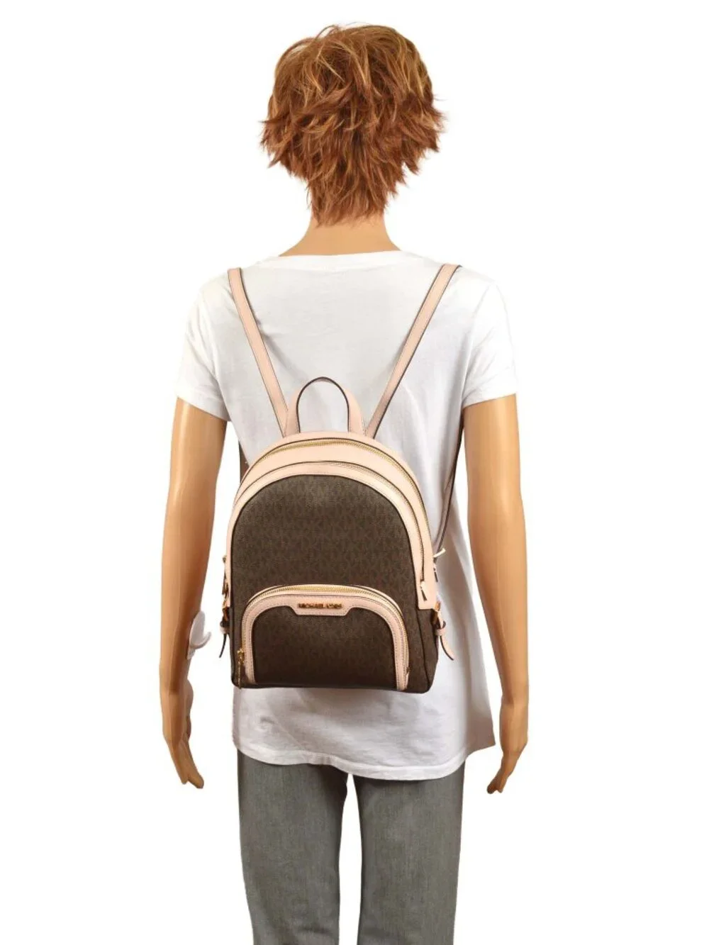 Michael Kors Jaycee Medium Logo Backpack Brown Pink Print